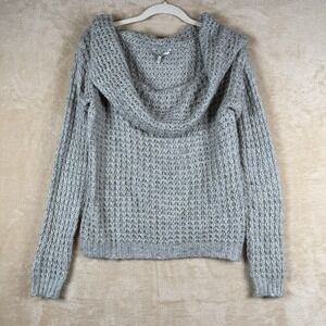 BKE Gray Waffle Knit Cowl Neck Sweater M Cotton Blend Cozy Casual Fall Fashion